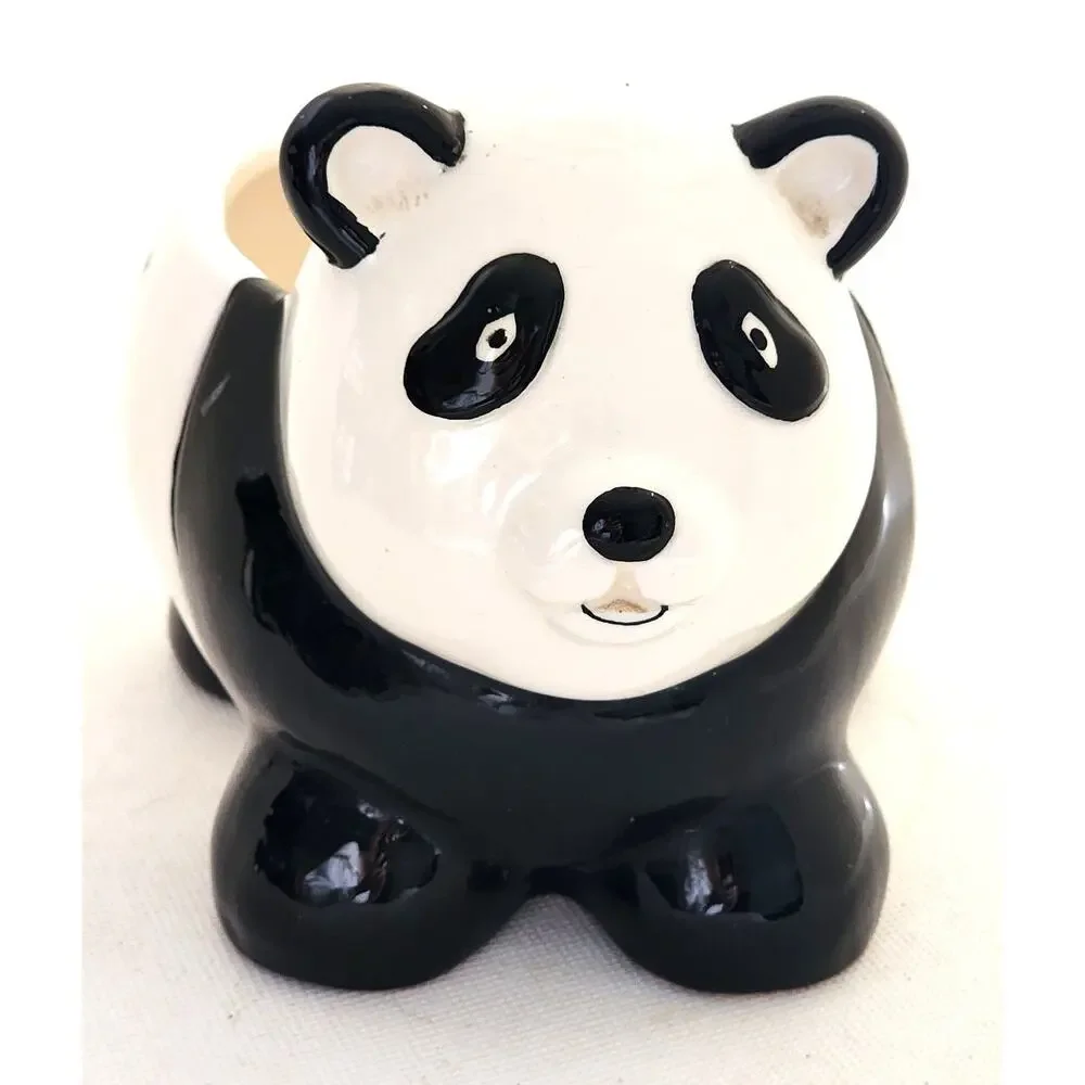 Vintage Cute Panda Ceramic Planter Pot Black White 8